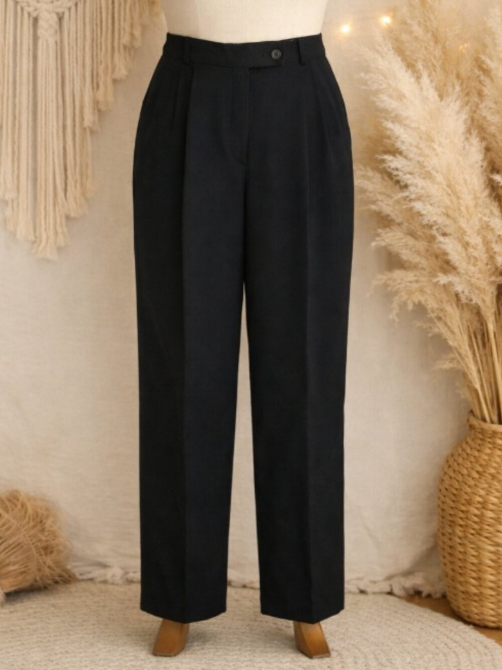 Vintage Saks Fifth Avenue Bernard Zins Paris Pleated Pants 12 Black Wool Career